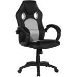 Chaise de bureau au style gaming en tissu synthétique maillé et cuir pu noir et gris au design sportif ... Chaise de bureau au style gaming en tissu synthétique maillé et cuir pu noir et gris au design sportif ...
