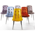 Chaise design velours capitonn� et m�tal noir karaz - lot de 4 - beige clair