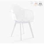 Chaise fauteuil moderne en polycarbonate transparent avec pieds en bois arinor - blanc