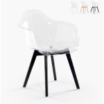 Chaise fauteuil moderne en polycarbonate transparent avec pieds en bois arinor - noir