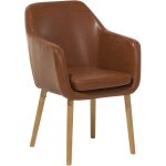 Chaise fauteuil rtro rembourr et tapiss en cuir pu marron de qualit design tendance pour salon ou ...