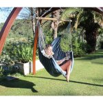 Chaise hamac 100% coton coloris blue jean avec poche integree