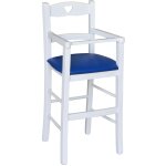 Okaffarefatto - chaise haute en bois blanc avec assise rembourre en simili cuir bleu