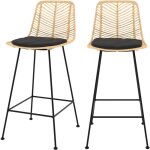 Rendez - vous d�co ? lot de 2 chaises �lot central 66 cm en rotin naturel et noir ? assise confortable ...