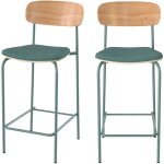 Rendez - vous d�co - lot de 2 chaises pour �lot central en tissu bleu canard 65 cm - alba