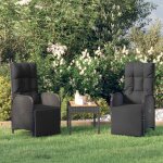 Chaises inclinables de jardin 2pcs et table noir r�sine tress�e