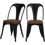 Lot de 2 chaises en mtal noir et cuir synthtique marron - charly