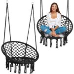 Chaise de jardin balanoire suspendue boho, noire