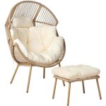 Chaise de jardin avec pouf repose - pieds int�rieur ext�rieur en polyrotin beige naturel avec coussins ...