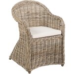 Beliani ? chaise de jardin en rotin naturel ? fauteuil avec coussin en coton ? finition haut de gamme ...