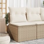 Chaise de jardin sans accoudoirs avec coussins beige poly rotin vidaxl