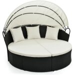 Chaise longue  2 places en rotin avec auvent rtractable, bain de soleil avec panneaux latraux pliables ...