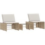 Chaises longues 2 pices avec table en rsine tresse beige vidaxl