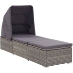 Chaise longue avec auvent et coussin r�sine tress�e gris vidaxl