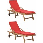 Vidaxl - chaises longues avec coussins 2 pcs bois de teck solide rouge Vidaxl - chaises longues avec coussins 2 pcs bois de teck solide rouge