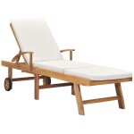Vidaxl - chaise longue avec coussin bois de teck solide crème Vidaxl - chaise longue avec coussin bois de teck solide crème