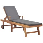 Vidaxl - chaise longue avec coussin bois de teck solide gris fonc