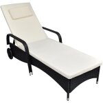 Chaise longue avec coussin et roues r�sine tress�e noir