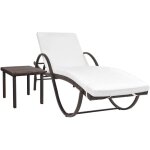Vidaxl - chaise longue avec coussin et table résine tressée marron Vidaxl - chaise longue avec coussin et table résine tressée marron