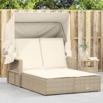 Vidaxl - chaise longue double avec auvent et coussins beige poly rotin
