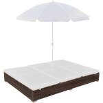 Vidaxl - chaise longue d'extrieur avec parasol rsine tresse marron
