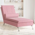 Chaise longue de massage avec traversin rose velours vidaxl