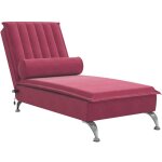 Chaise longue de massage avec traversin rouge bordeaux velours