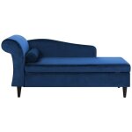 Beliani - chaise longue méridienne côté gauche en velours bleu avec rangement pour salon au style glamour ... Beliani - chaise longue méridienne côté gauche en velours bleu avec rangement pour salon au style glamour ...