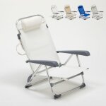 Chaise longue de plage transat pliant avec accoudoirs mer gargano - blanc