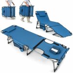 Goplus - chaise longue pliante 5 positions dossier - bain de soleil inclinable avec trou visage et oreiller ...