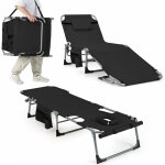 Goplus - chaise longue pliante 5 positions dossier - bain de soleil inclinable avec trou visage et oreiller ...