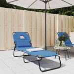 Chaise longue pliante bleu tissu oxford acier enduit de poudre Chaise longue pliante bleu tissu oxford acier enduit de poudre
