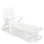 Chaise longue en pvc avec repose pied blanc 72x195x101 cm