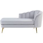 Chaise longue rétro côté droit en velours gris et pieds dorés allier Chaise longue rétro côté droit en velours gris et pieds dorés allier