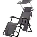Chaise longue avec toit, anthracite, chaise longue de camping avec bras rouleaux de massage, chaise longue ...