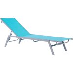 Chaise longue transat inclinable en acier avec assise en textile bleu design solide et r�sistant pour ...