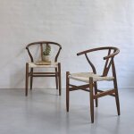 Berah getah - lot de 2 chaises en mindi massif finition noyer et assise tisse