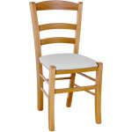 Chaise paysanne en bois de noyer clair avec assise rembourre gris clair