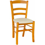 Chaise paysanne en merisier avec assise en similicuir beige Chaise paysanne en merisier avec assise en similicuir beige