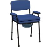 Chaise percée réglable - chaise de toilette - seau amovible, coussin, accoudoirs - acier noir pvc bleu ... Chaise percée réglable - chaise de toilette - seau amovible, coussin, accoudoirs - acier noir pvc bleu ...