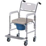 Chaise percée à roulettes - fauteuil roulant percé - chaise de douche - seau amovible, accoudoirs, repose ... Chaise percée à roulettes - fauteuil roulant percé - chaise de douche - seau amovible, accoudoirs, repose ...