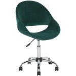 Chaise � roulettes design en velours vert fonc� avec pied r�glable en m�tal chrom� ergonomique et id�ale ...