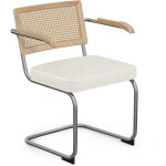 Chaise de salle � manger avec accoudoirs en bouclette fausse fourrure tapiss�e - boucles blanches - bois ...