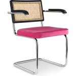 Privatefloor - chaise de salle  manger avec accoudoirs - tapisserie en velours - bois et rotin - hyre ...