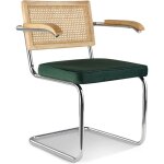Privatefloor - chaise de salle  manger avec accoudoirs - tapisserie en velours - bois et rotin - martha ...