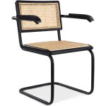 Chaise de salle � manger avec accoudoirs - vintage - bois et rotin - bastral noir