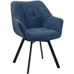 D�coshop26 - chaise de salle � manger assise pivotante confortable en velours c�tel� bleu et m�tal noir ...