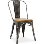 Tolix style - chaise de salle  manger - design industriel - acier et bois - nouvelle dition - stylix ...