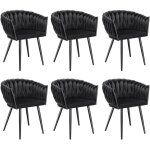 Tectake - lot 6 chaises de salle � manger en velours design nou� noires