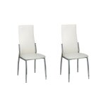 Chaise de salle  manger simili cuir blanc et pieds mtal chrom cherish - lot de 2